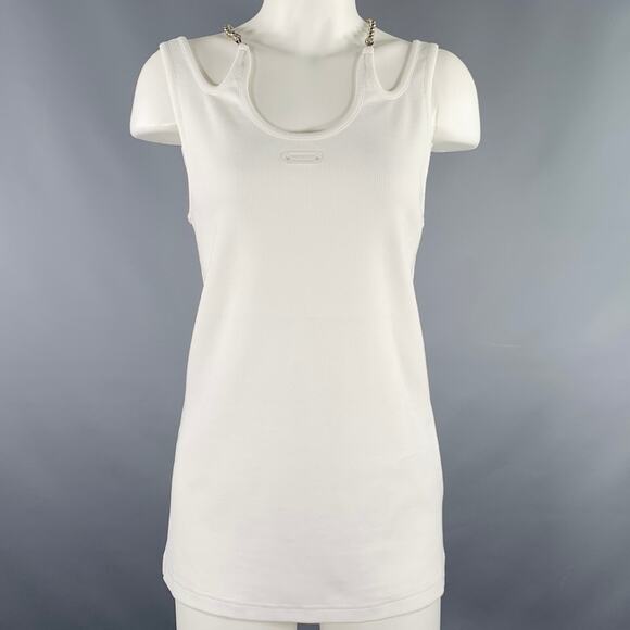 PRIVATE POLICY Size L Ball Chain White Cotton Blend Ribbed Tank Casual Top - Picture 1 of 9